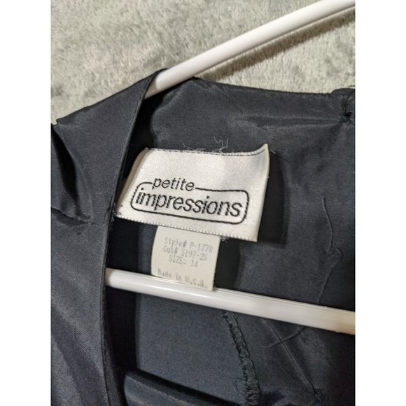 🍑VTG PETITE IMPRESSIONS 100% Rayon Women Blouse Padded Shoulder Black SIZE 14 - Picture 8 of 12